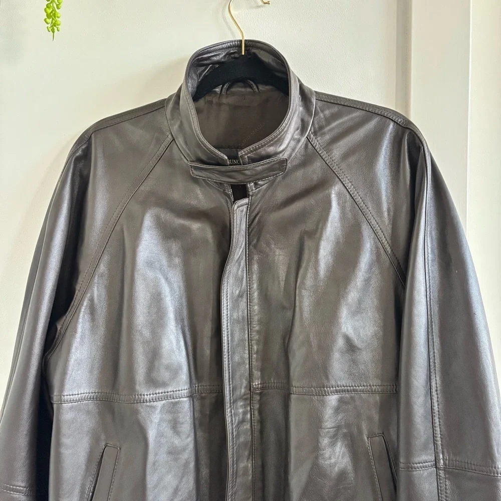 Bruno Magli Italian Brown Soft 100% Leather Made in Italy Jacket Size 42 Lined